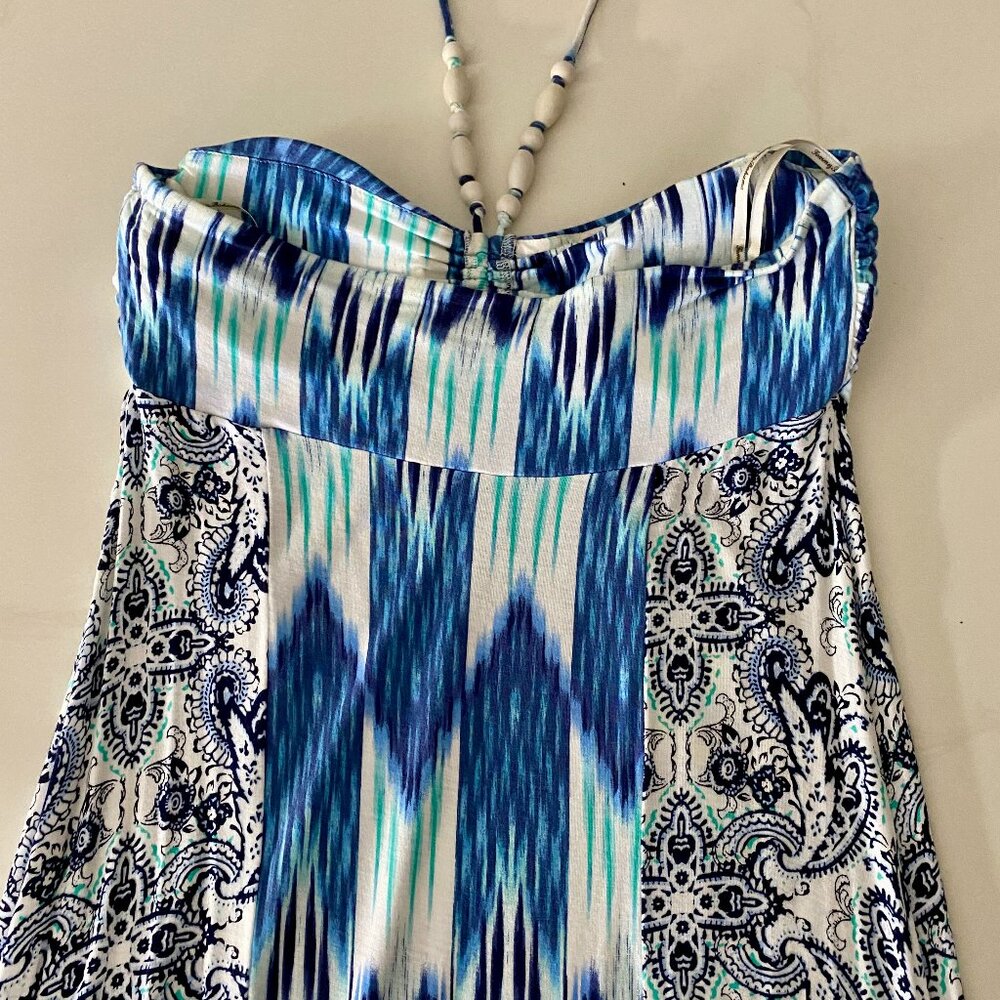 Tommy Bahama Dress Strapless Halter Top w Beaded Tie Maxi Beachy Boho Vacation